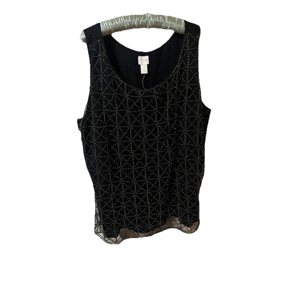 CHICO'S NWT BLACK MESH OVERLAY STUDDED LINED SLEEVELESS BLOUSE SZ 4 Bust 44